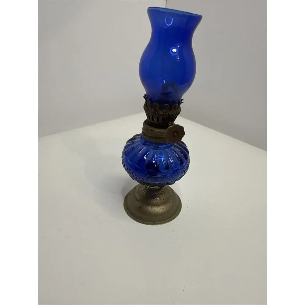 Vintage Miniature Blue Oil Lamp - Original Owners